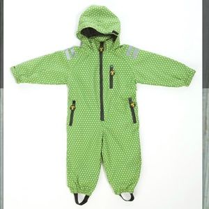 Funky green ducks day toddler rainsuit